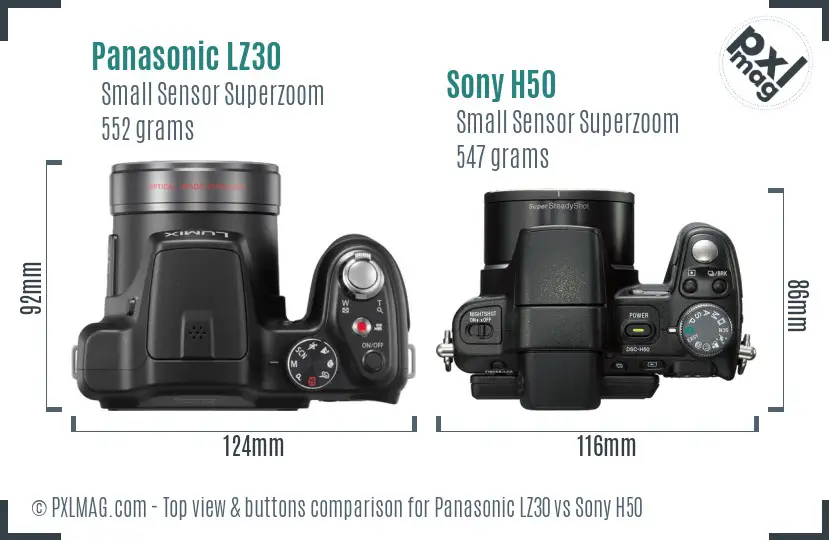 Panasonic LZ30 vs Sony H50 top view buttons comparison