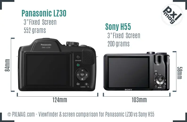Panasonic LZ30 vs Sony H55 Screen and Viewfinder comparison