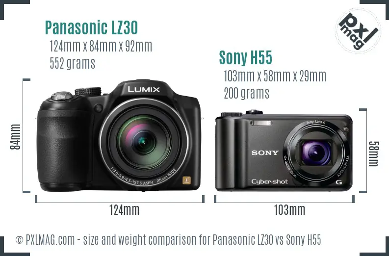 Panasonic LZ30 vs Sony H55 size comparison