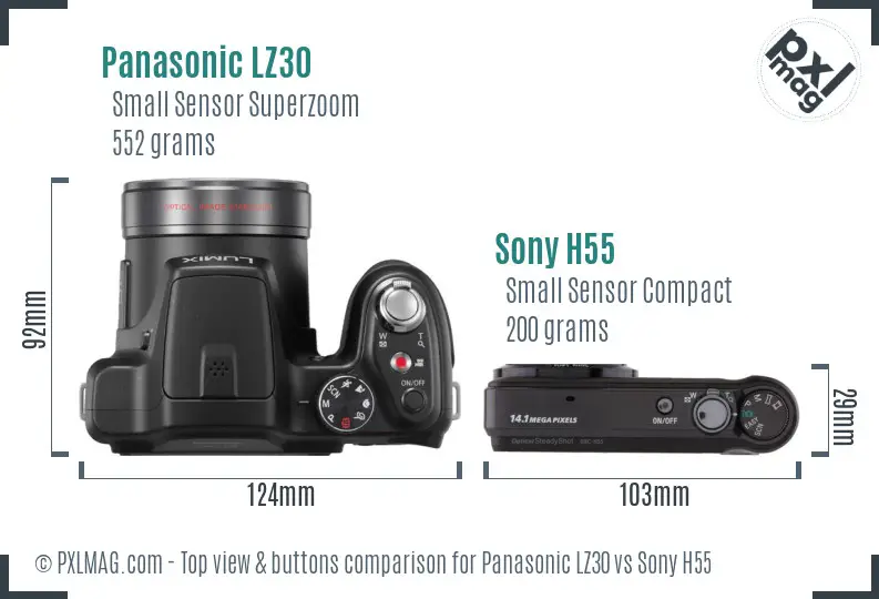 Panasonic LZ30 vs Sony H55 top view buttons comparison