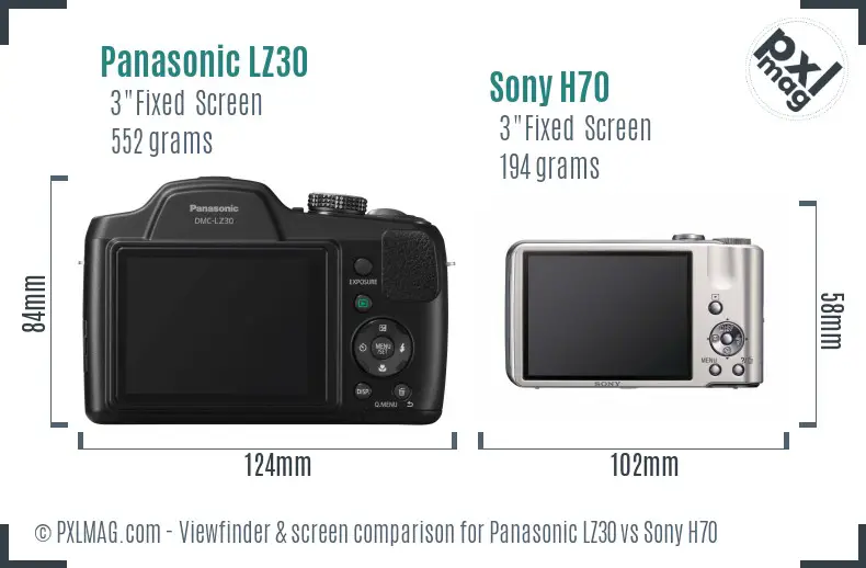 Panasonic LZ30 vs Sony H70 Screen and Viewfinder comparison
