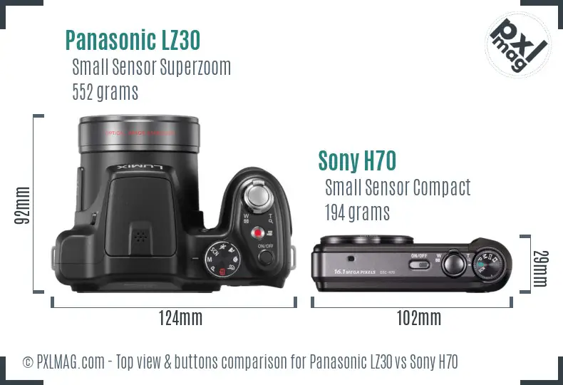 Panasonic LZ30 vs Sony H70 top view buttons comparison