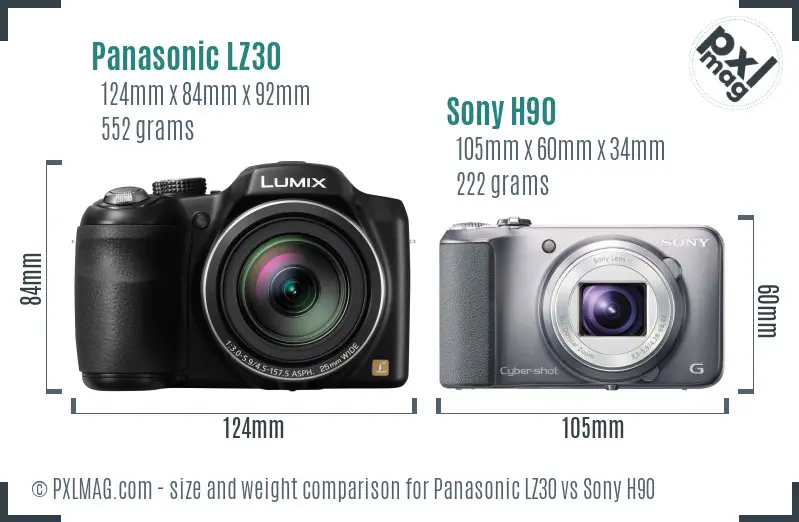 Panasonic LZ30 vs Sony H90 size comparison