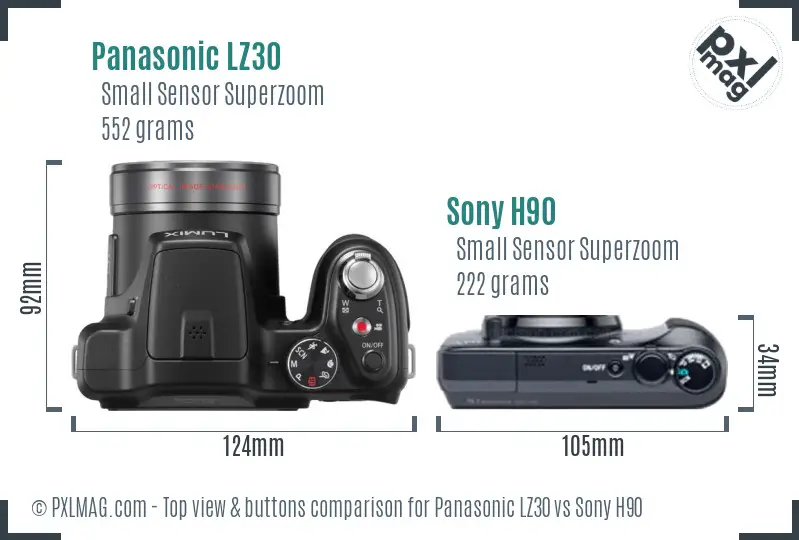 Panasonic LZ30 vs Sony H90 top view buttons comparison
