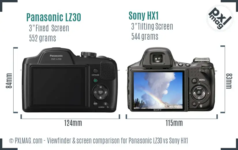 Panasonic LZ30 vs Sony HX1 Screen and Viewfinder comparison