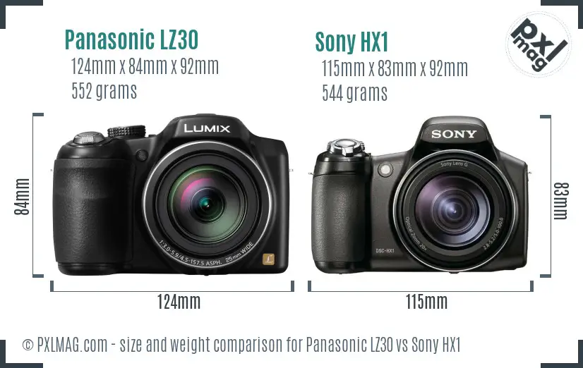 Panasonic LZ30 vs Sony HX1 size comparison