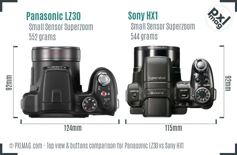 Panasonic LZ30 vs Sony HX1 top view buttons comparison