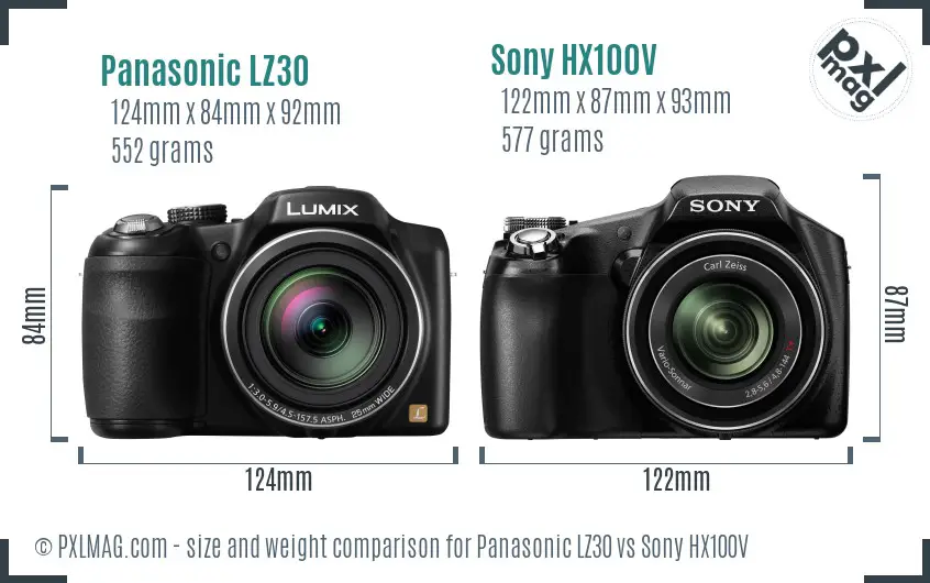 Panasonic LZ30 vs Sony HX100V size comparison Panasonic LZ30 vs Sony HX100V size comparison
