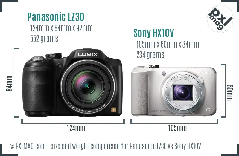 Panasonic LZ30 vs Sony HX10V size comparison Panasonic LZ30 vs Sony HX10V size comparison