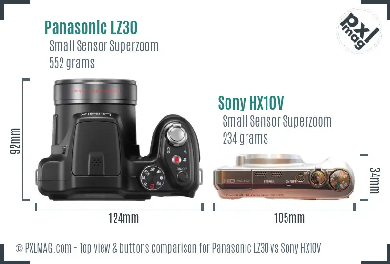 Panasonic LZ30 vs Sony HX10V top view buttons comparison Panasonic LZ30 vs Sony HX10V top view buttons comparison