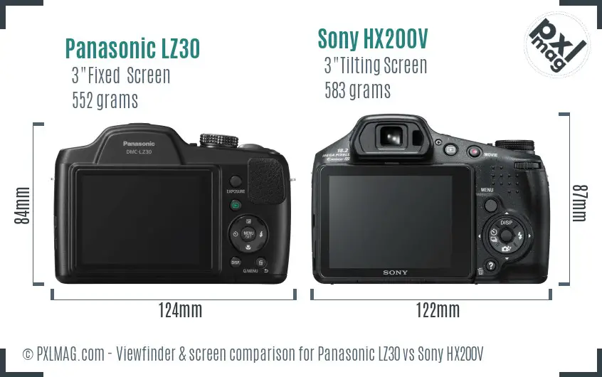 Panasonic LZ30 vs Sony HX200V Screen and Viewfinder comparison