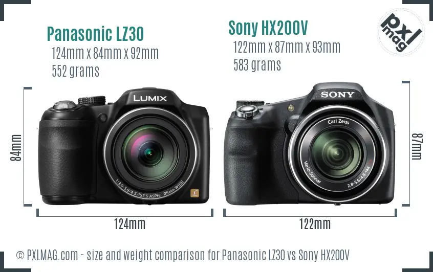 Panasonic LZ30 vs Sony HX200V size comparison