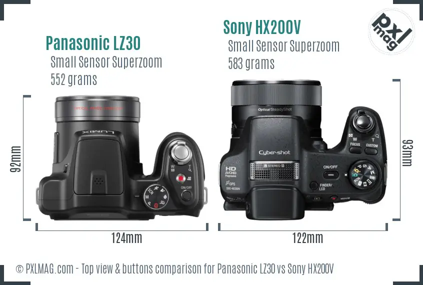 Panasonic LZ30 vs Sony HX200V top view buttons comparison