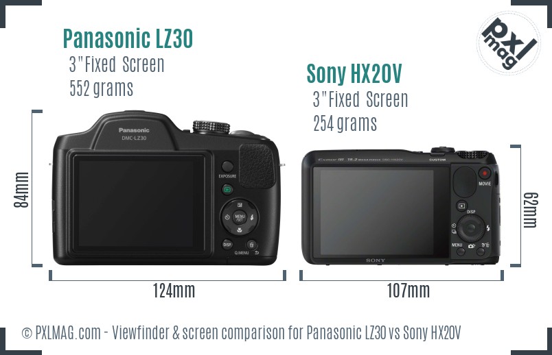 Panasonic LZ30 vs Sony HX20V Screen and Viewfinder comparison