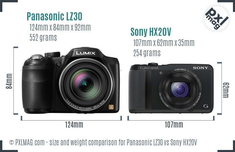 Panasonic LZ30 vs Sony HX20V size comparison