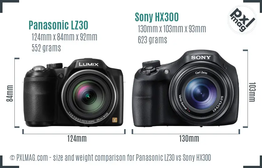 Panasonic LZ30 vs Sony HX300 size comparison Panasonic LZ30 vs Sony HX300 size comparison