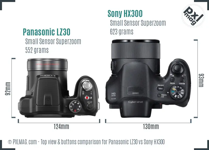 Panasonic LZ30 vs Sony HX300 top view buttons comparison Panasonic LZ30 vs Sony HX300 top view buttons comparison