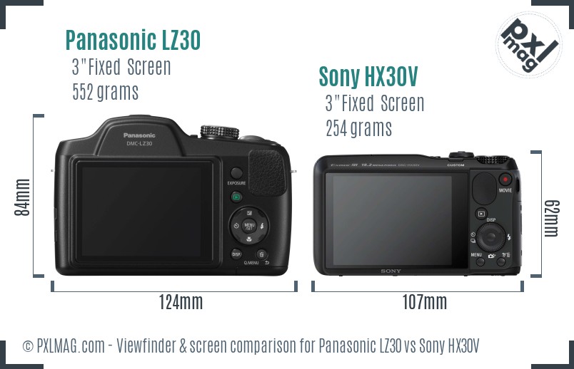 Panasonic LZ30 vs Sony HX30V Screen and Viewfinder comparison
