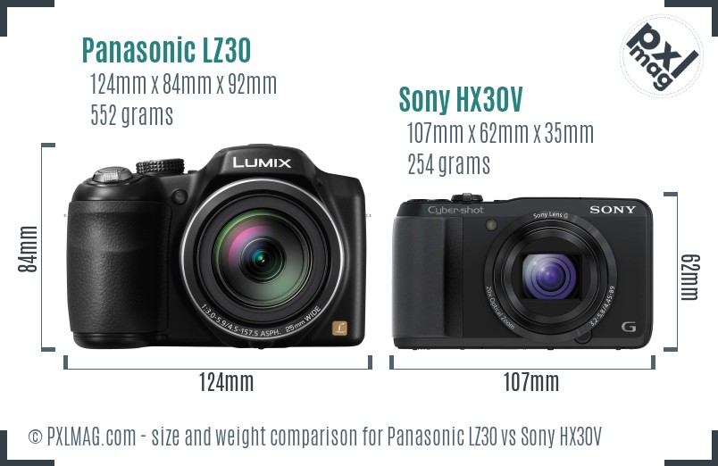 Panasonic LZ30 vs Sony HX30V size comparison