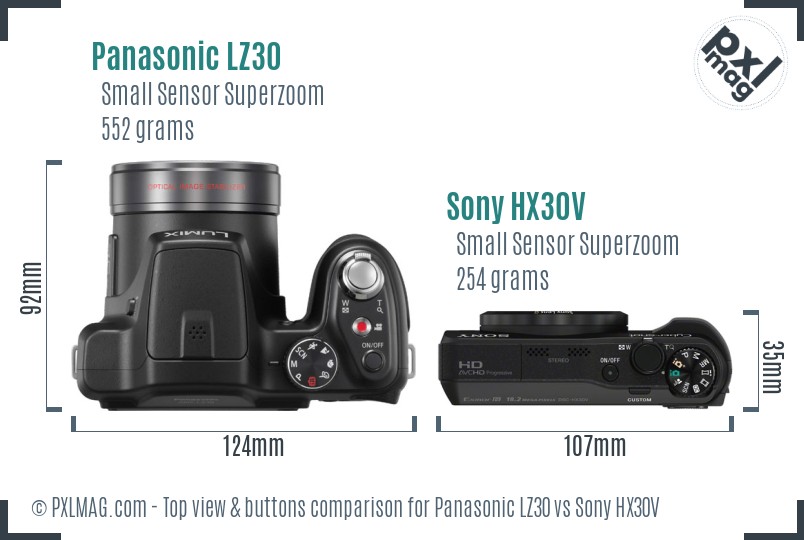 Panasonic LZ30 vs Sony HX30V top view buttons comparison