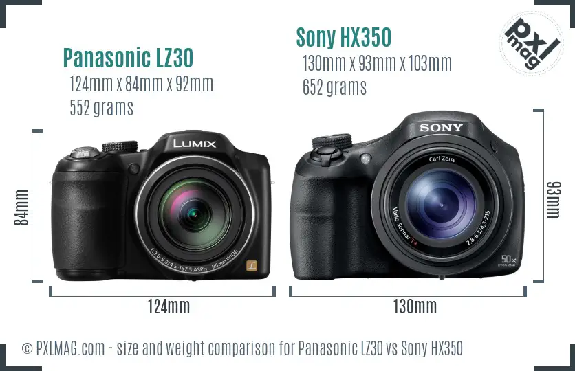 Panasonic LZ30 vs Sony HX350 size comparison Panasonic LZ30 vs Sony HX350 size comparison