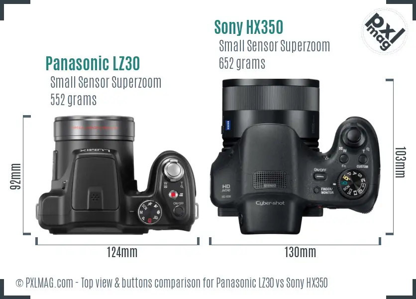 Panasonic LZ30 vs Sony HX350 top view buttons comparison Panasonic LZ30 vs Sony HX350 top view buttons comparison