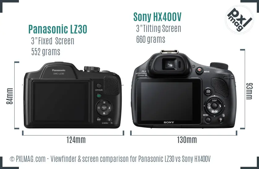 Panasonic LZ30 vs Sony HX400V Screen and Viewfinder comparison