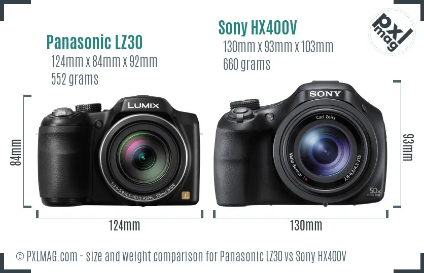 Panasonic LZ30 vs Sony HX400V size comparison