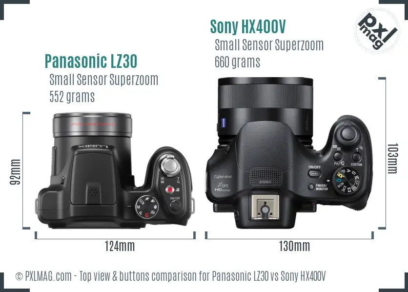 Panasonic LZ30 vs Sony HX400V top view buttons comparison