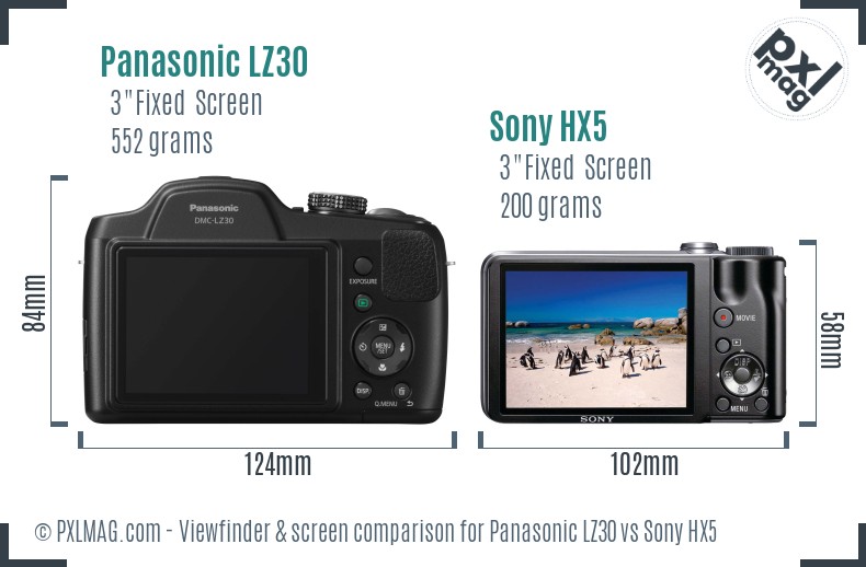 Panasonic LZ30 vs Sony HX5 Screen and Viewfinder comparison