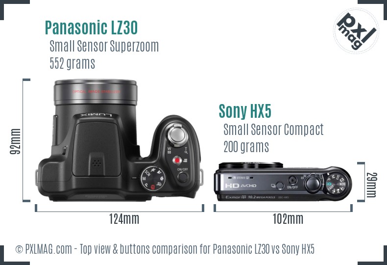 Panasonic LZ30 vs Sony HX5 top view buttons comparison