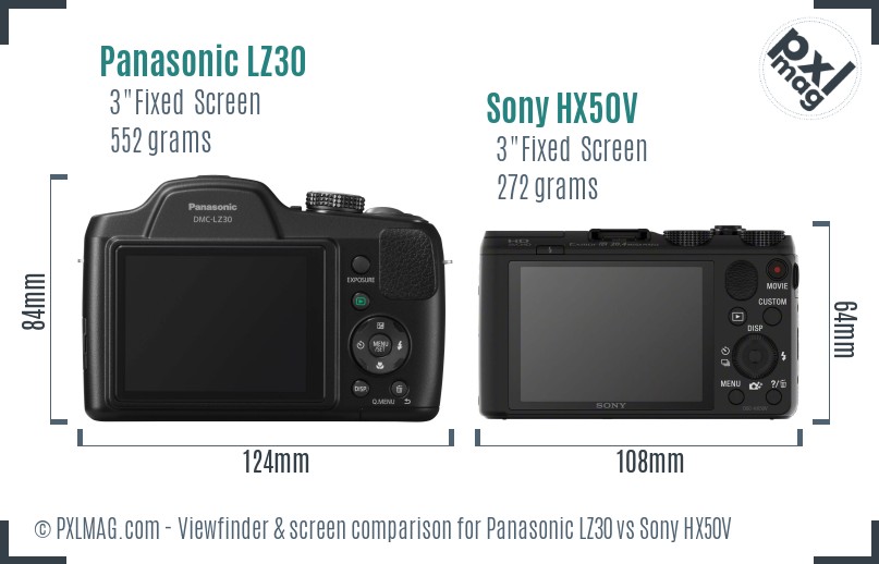 Panasonic LZ30 vs Sony HX50V Screen and Viewfinder comparison
