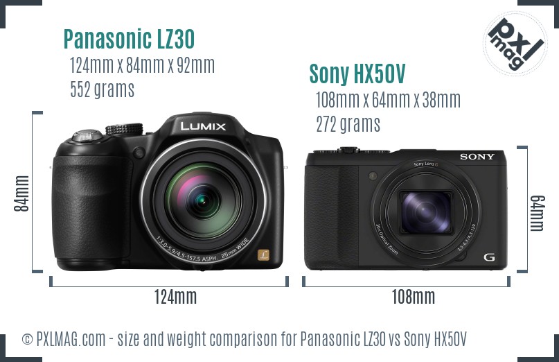 Panasonic LZ30 vs Sony HX50V size comparison