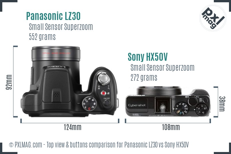 Panasonic LZ30 vs Sony HX50V top view buttons comparison