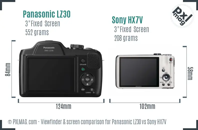 Panasonic LZ30 vs Sony HX7V Screen and Viewfinder comparison