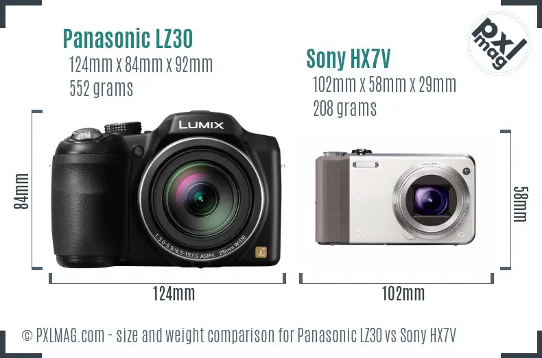 Panasonic LZ30 vs Sony HX7V size comparison