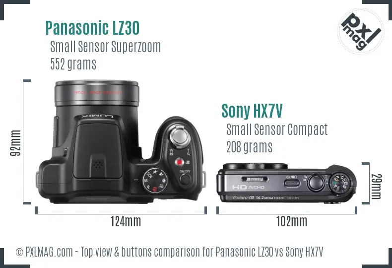 Panasonic LZ30 vs Sony HX7V top view buttons comparison