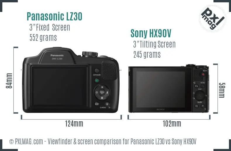 Panasonic LZ30 vs Sony HX90V Screen and Viewfinder comparison