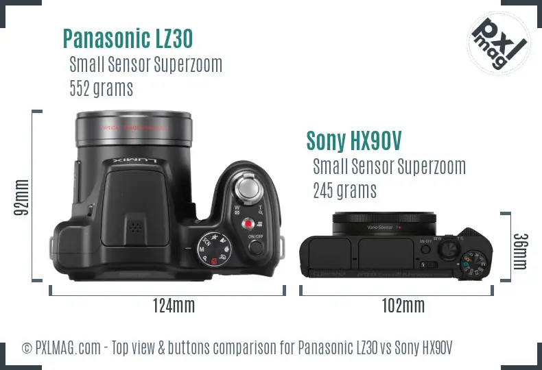 Panasonic LZ30 vs Sony HX90V top view buttons comparison