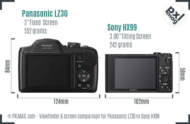 Panasonic LZ30 vs Sony HX99 Screen and Viewfinder comparison