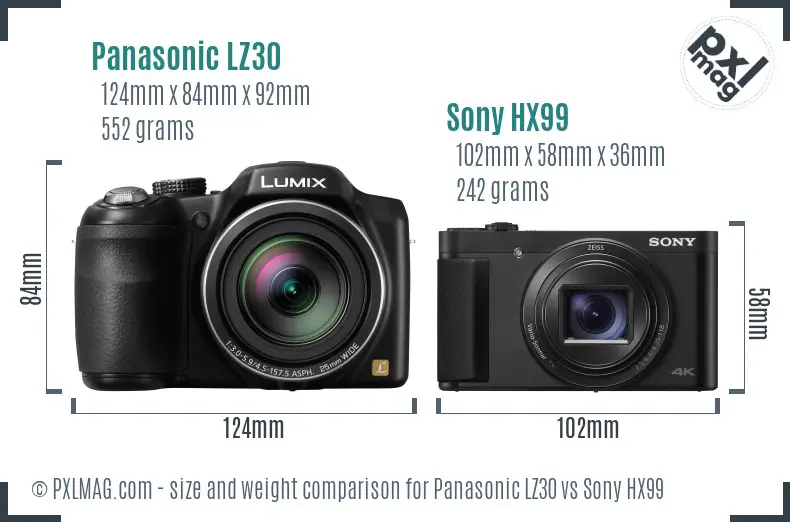 Panasonic LZ30 vs Sony HX99 size comparison
