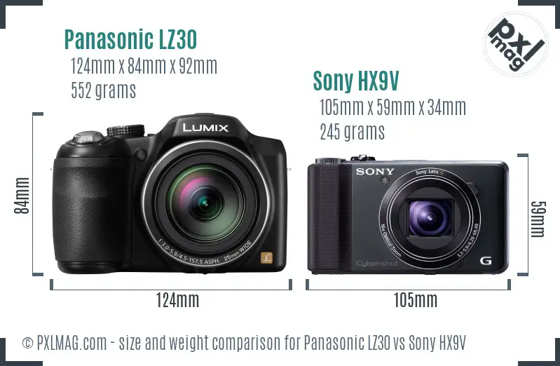 Panasonic LZ30 vs Sony HX9V size comparison