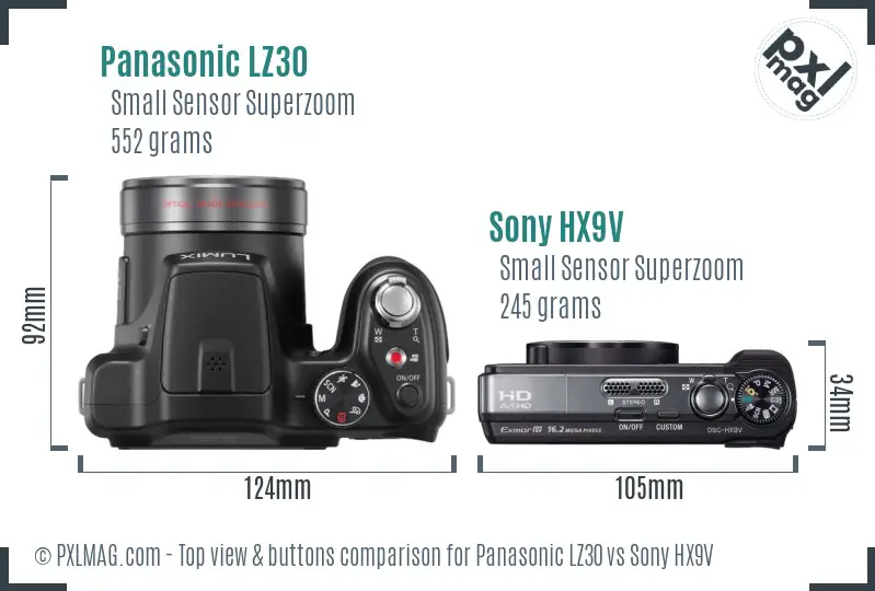 Panasonic LZ30 vs Sony HX9V top view buttons comparison