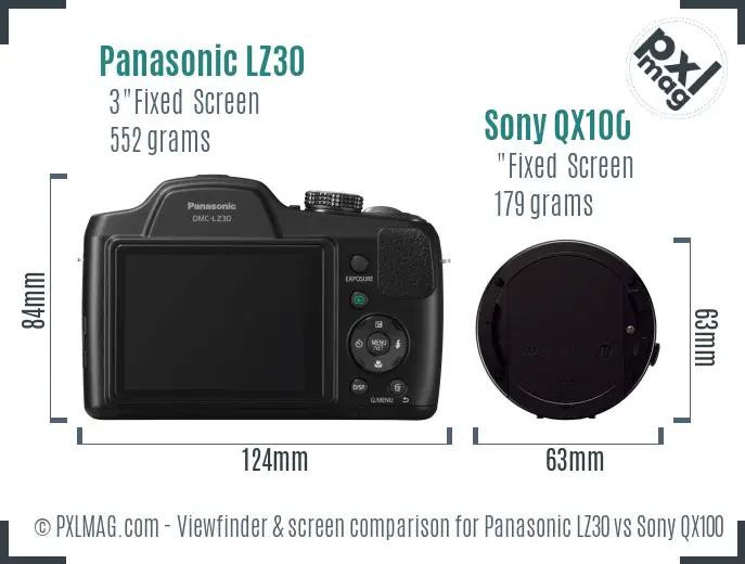 Panasonic LZ30 vs Sony QX100 Screen and Viewfinder comparison