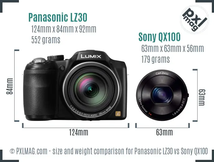 Panasonic LZ30 vs Sony QX100 size comparison