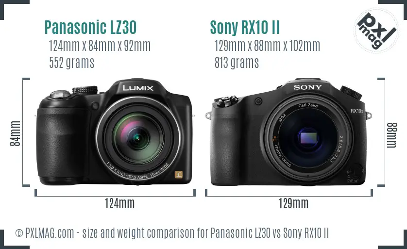 Panasonic LZ30 vs Sony RX10 II size comparison Panasonic LZ30 vs Sony RX10 II size comparison