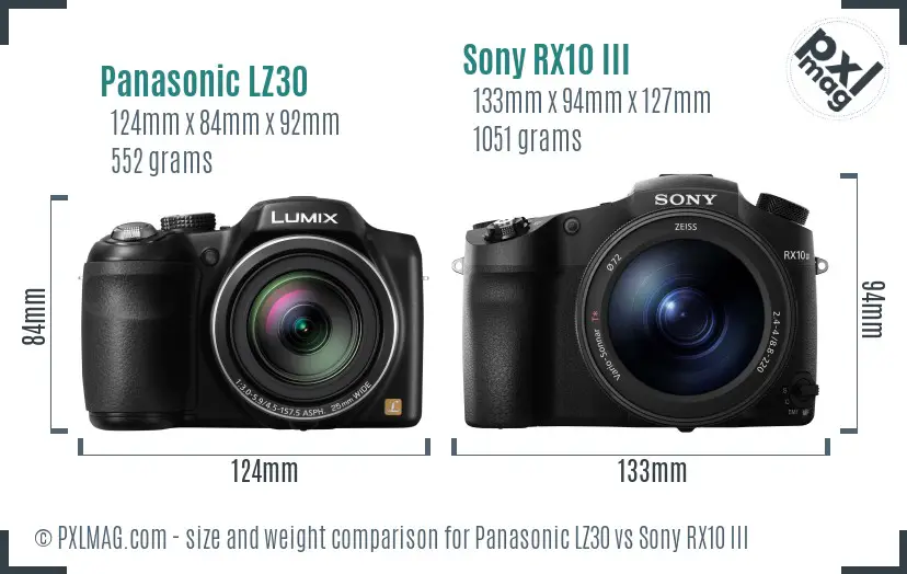 Panasonic LZ30 vs Sony RX10 III size comparison