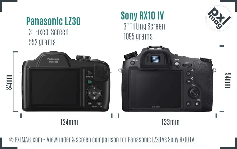 Panasonic LZ30 vs Sony RX10 IV Screen and Viewfinder comparison