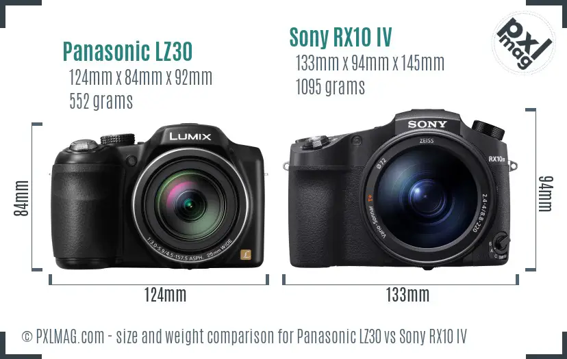 Panasonic LZ30 vs Sony RX10 IV size comparison