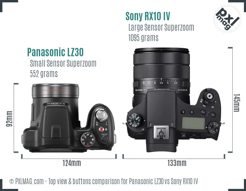 Panasonic LZ30 vs Sony RX10 IV top view buttons comparison